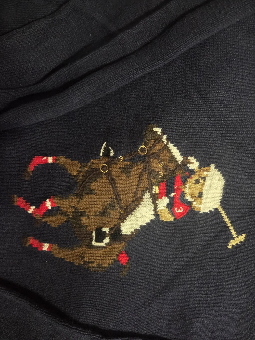Polo by Ralph Lauren Black Crewneck Sweater with Multicolor Polo Player Motif